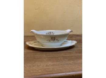 Vintage Porcelain 'Noritake 'M' Serving Bowl W/ Attached Saucer