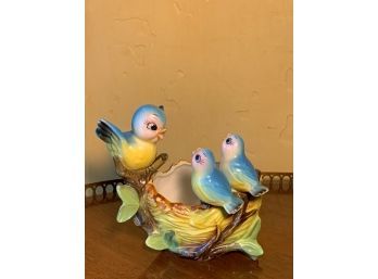 Vintage 'NORCREST LEFTON' Bluebird Birdnest Ceramic Planter Bowl  (Japan)