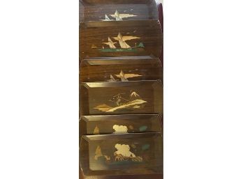 Vintage  Hasko Wood Covered AppetizerTrays