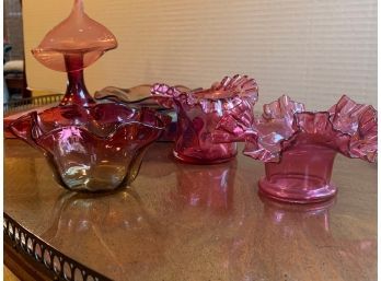 Vintage Glass Lot   Some Signed, Fenton/Mosser/Pilgrim Cranberry