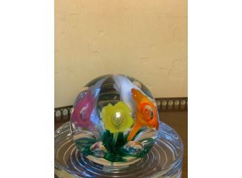 Vintage Floral Bubble Art Glass Paperweight