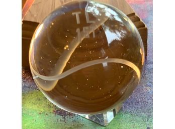 Vintage Tiffany & Co Signed Crystal Tennis Ball Paperweight