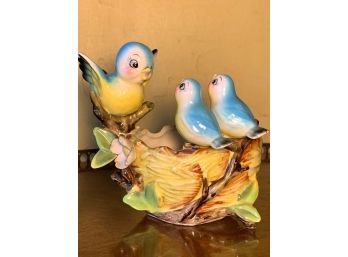 Vintage 'NORCREST LEFTON' Bluebird Birdnest Ceramic Planter Bowl  (Japan)