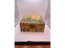 Antique Floral Lined Jewelry Box Filled With Vintage Costume Jewelry