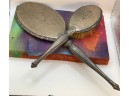 Antique Engraved Hand Beveled Mirror And Brush Set