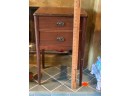 Vintage 2-Drawer Wooden Sewing Caddy Table Filled With Sewing Accessories