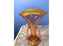 Vintage Art Glass Vase With Handles And 22kt Gold Trim