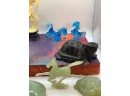 Lot Of Asian Figurines - Coral, Blue Glass And Other Precious Stones