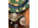 Beautiful Vintage Decorative Enameled Metal Trays And Condiment Jars