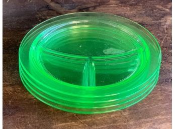 Vintage Vaseline Glass Divided Plates S/4