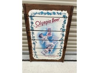 Vintage Olympia Beer Sign On Wood Panel