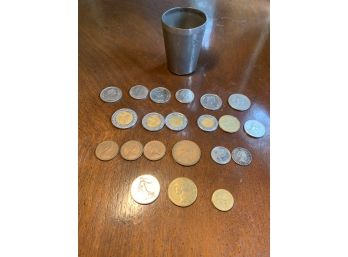 Vintage Silver Plate Cup Filled W/ Foreign Coins