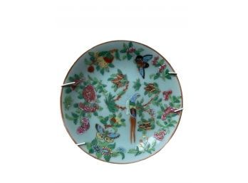 Antique Chinese Celadon Plate Hand Painted Canton Famille Rose Qing C. 1820