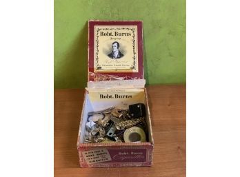 Vintage Robt. Burns Cigar Box With Mystery Items