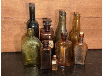 Vintage Green And Brown Glass Bottle Lot