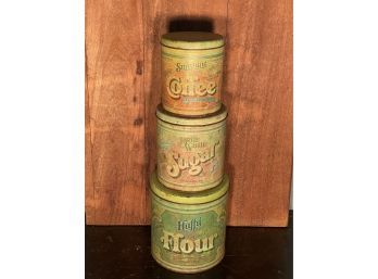 Vintage Ballcroff Coffee, Sugar, And Flour Tin Canisters