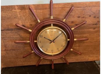 Vintage HyBen Quartz Ship Helm Wall Clock