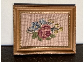 Vintage Hand Stitched Embroidered Floral Print In Frame