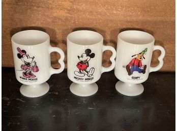 Vintage Minnie, Mickey, And Goody Disney Milk Glass Mugs