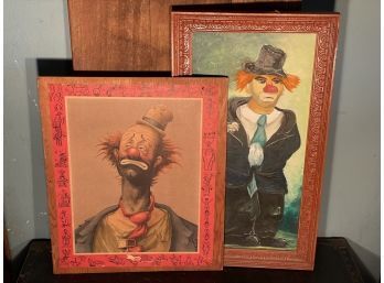 Vintage Ila Moody Clown Painting & Don Barclay Clown Print