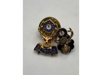 Vintage 10K Gold Elks Lodge Membership Pins With Precious Stones