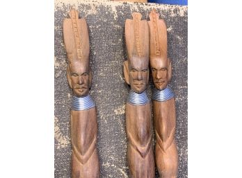 Vintage African Tribal Art Hand Carved Wooden Serving Utensils