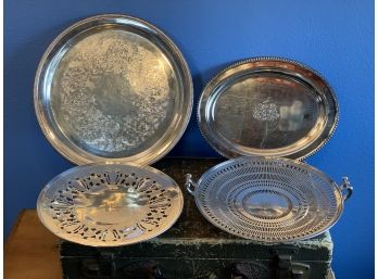 Vintage LOT Of Silver Plate  Trays