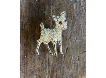 Vintage Deer Pearl Rhinestone Pin