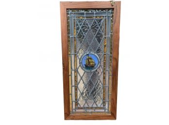 Antique Beautiful Ship Designed Stained Glass Panel