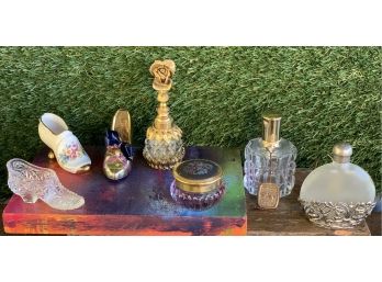 Vintage Perfume Bottle Lot & Glass Shoes