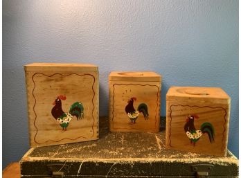 Vintage Holly Ware Wooden Rooster  Nesting Boxes