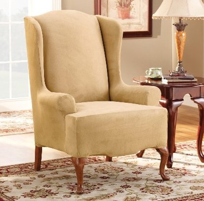 Sure Fit Stretch Suede Wing Chair Slipcover
