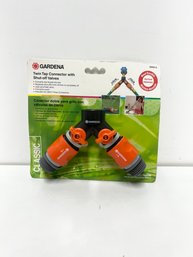 Gardena Twin Tap Connector With Shut Off Valve