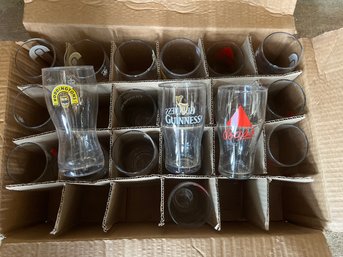 Miscellaneous Box Of Boddingtons, Guinness, And Bass Brands Beer Glasses