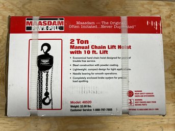 Maasdam 2 Ton Manual Chain Lift Hoist With 10 Ft. Lift