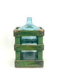 Antique Glass Water Container With Wooden Crate