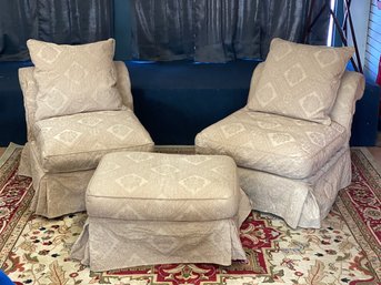 Two Sofa Chairs And Foot Stool