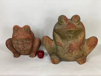Two Large Terracotta Garden Bull Frogs