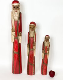 Three Carved Wooden Santas