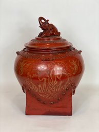 Southeast Asian Elm Offering Bowl With Carved Elephants