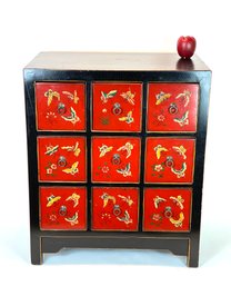 Nine Drawer Chinese Chest With Painted Butterflys.