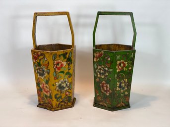 Chinese Wooden Water Buckets In Old Painted