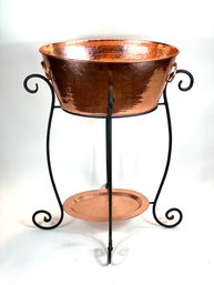 Tall Copper Ice Bucket On Iron Stand