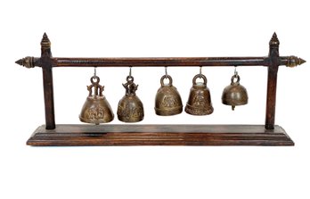 Five Thai Bronze Bells On Hanging Bass
