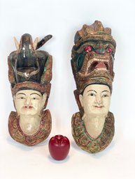 Two  Indonesian Figures With Carved Animal Heads