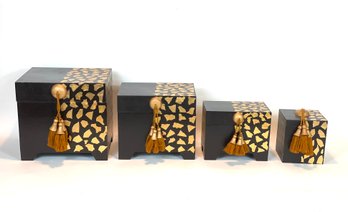 Four Decorative Nesting Boxes With Gold Design