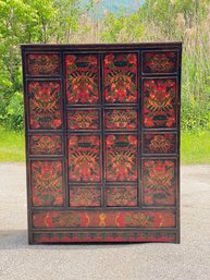 Stunning Tibetan 2 Door Cabinet With 18 Decorated Panels.