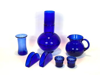 Group Of Hand Blown Blue Glass