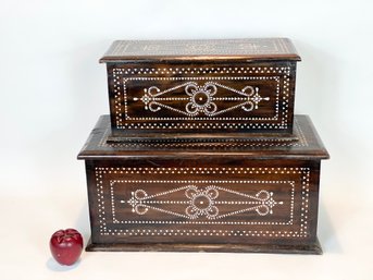 Two Nesting Mother Of Pearl Wooden Boxes
