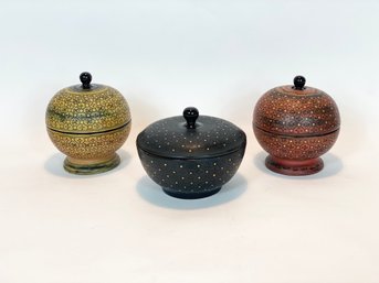 Three Small Decorative Bowls With Lids
